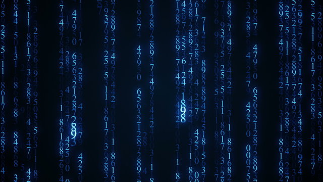 Blue digital matrix rain. Seamless loop animation 4k UHD (3840x2160)
