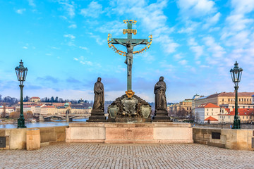 Crucifix on Charles Bridge in Prague 