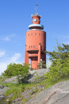 The old water tower on the cliffs of the Peninsula of Hanko. Finland