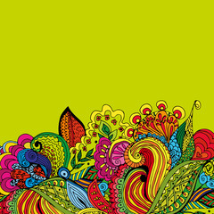 Obraz premium Abstract background with hand drawn flower pattern. Tropical motifs. Wedding pattern. Template for design greeting cards, greetings, background, packing, cover.