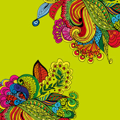 Abstract background with hand drawn flower pattern. Tropical motifs. Wedding pattern. Template for design greeting cards, greetings, background, packing, cover.