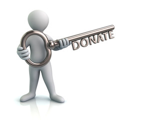 Man and silver key with word donate