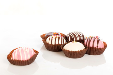 Group of glazed donuts on white background