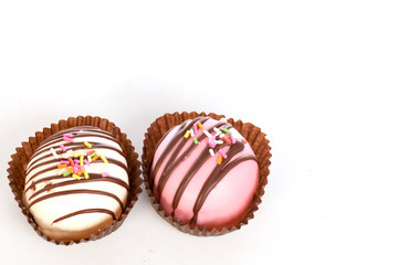 Group of glazed donuts on white background