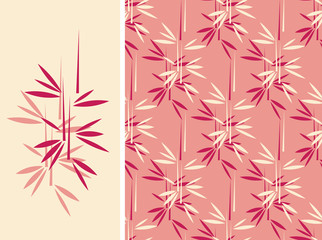 Fototapeta na wymiar A japanese style bamboo seamless tile and its isolated pattern in a vintage pink and red color palette