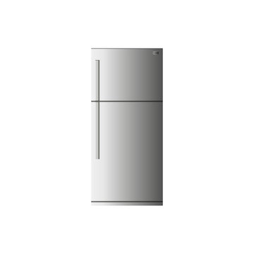 серый холодильник на белом фоне