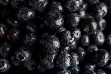 Closeup on blueberries directly from above
