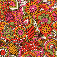 Hand drawn seamless pattern with floral elements. 