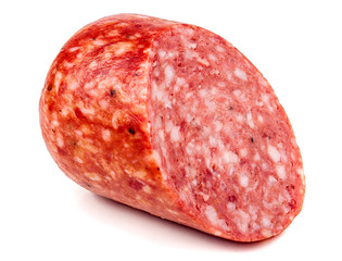 Smoked sausage salami isolated on white background cutout