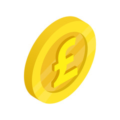 Gold coin with pound sign icon, isometric 3d style 