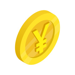 Gold coin with yen sign icon, isometric 3d style 