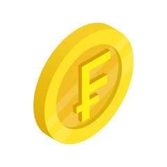 Gold coin with franc sign icon, isometric 3d style
