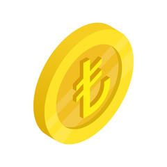 Gold coin with lira sign icon, isometric 3d style