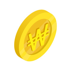 Gold coin with won sign icon, isometric 3d style 