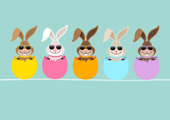 5 Cute Easter Rabbits Sunglasses Eggshells Retro