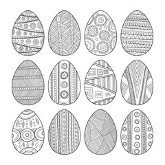 Set of black and white Easter eggs for coloring book