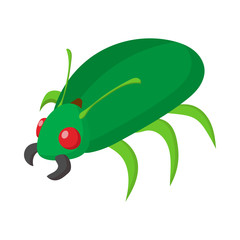 Green bug icon, cartoon style 