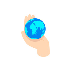 Hand holding the earth icon, isometric 3d style
