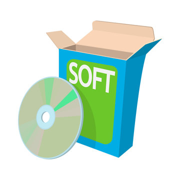 Box with a soft disc icon, cartoon style