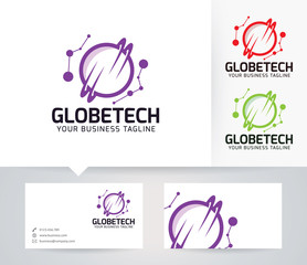 Globe Tech vector logo with alternative colors and business card template