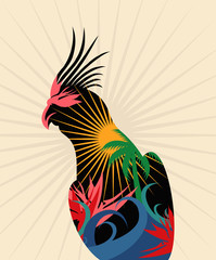 contour parrot Corella inside palm multicolor