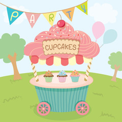 Cupcake push cart party on park