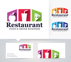 Restaurant vector logo with alternative colors and business card template