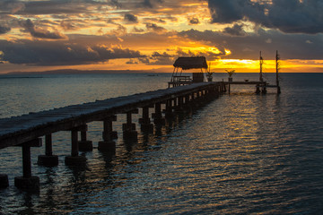 Fototapeta premium Pier on a tropical island, holiday landscape