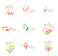 Linear leaf abstract logo set, connected multicolored segments