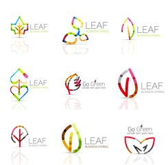 Linear leaf abstract logo set, connected multicolored segments