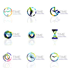 Linear time abstract logo set, connected multicolored segments