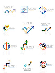 Linear graph and chart abstract logo set, connected multicolored line segments