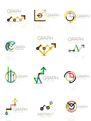 Linear graph and chart abstract logo set, connected multicolored line segments