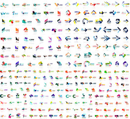 Mega collection of geometrical abstract logo templates, origami paper style business icons with sample text. Vector