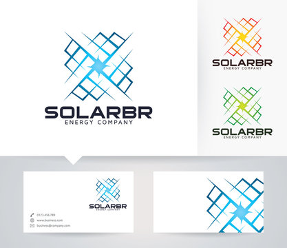 Solar Bright vector logo with alternative colors and business card template
