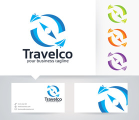 Travel Compass vector logo with alternative colors and business card template