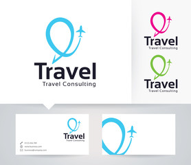 Travel Consulting vector logo with alternative colors and business card template