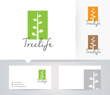 Tree Life vector logo with alternative colors and business card template