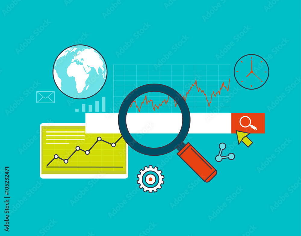 Poster search engine optimization, web analytics and statistics, web and mobile concept.