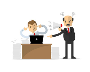 Vector of  a businessman or employee get yelled by his boss