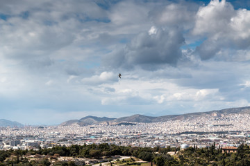 Landscape of ancient city with blue sky and clouds