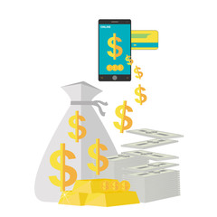 Internet banking ecommerce online concept with money gold card in phone background vector Isolated