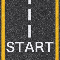 start text top view on asphalt road