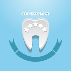 Tooth  stars and ribbon label stomatology  background eps 10 vec