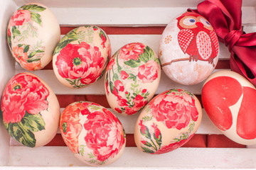 Hand painted and decoupage decorated Easter eggs