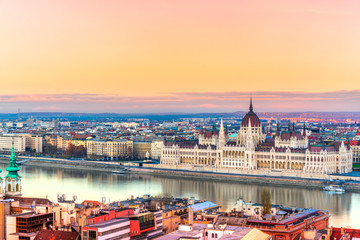 Budapest parliament at sunset, Hungary