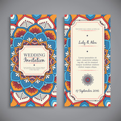 Wedding card or invitation. Vintage decorative elements.
