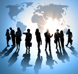 Silhouette of busy businesspeople