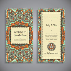 Wedding card or invitation. Vintage decorative elements.