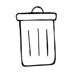 Vector trash bin in doodle style, hand drawn isolated icon